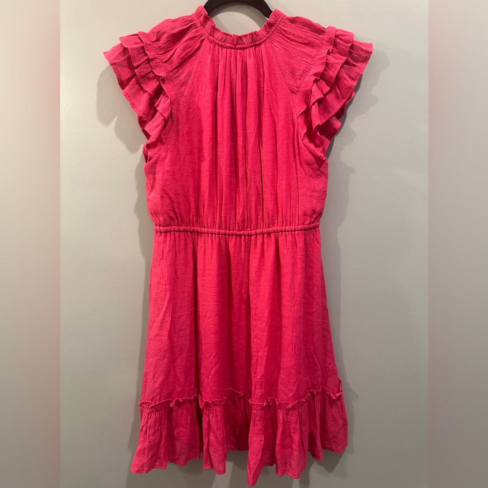 JODIFL Ruffle Sleeve Tie Waist Dress Barbie Pink Size S - Picture 2 of 4